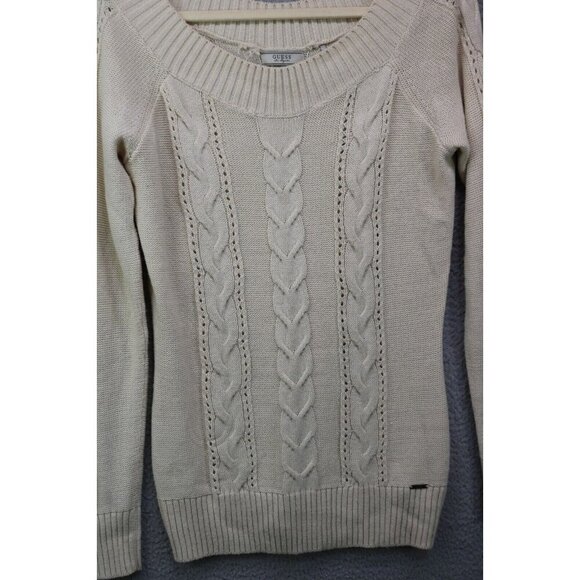 Guess Long Sleeve Off the Shoulder Cable Knit Sweater-Size Large - Picture 2 of 10